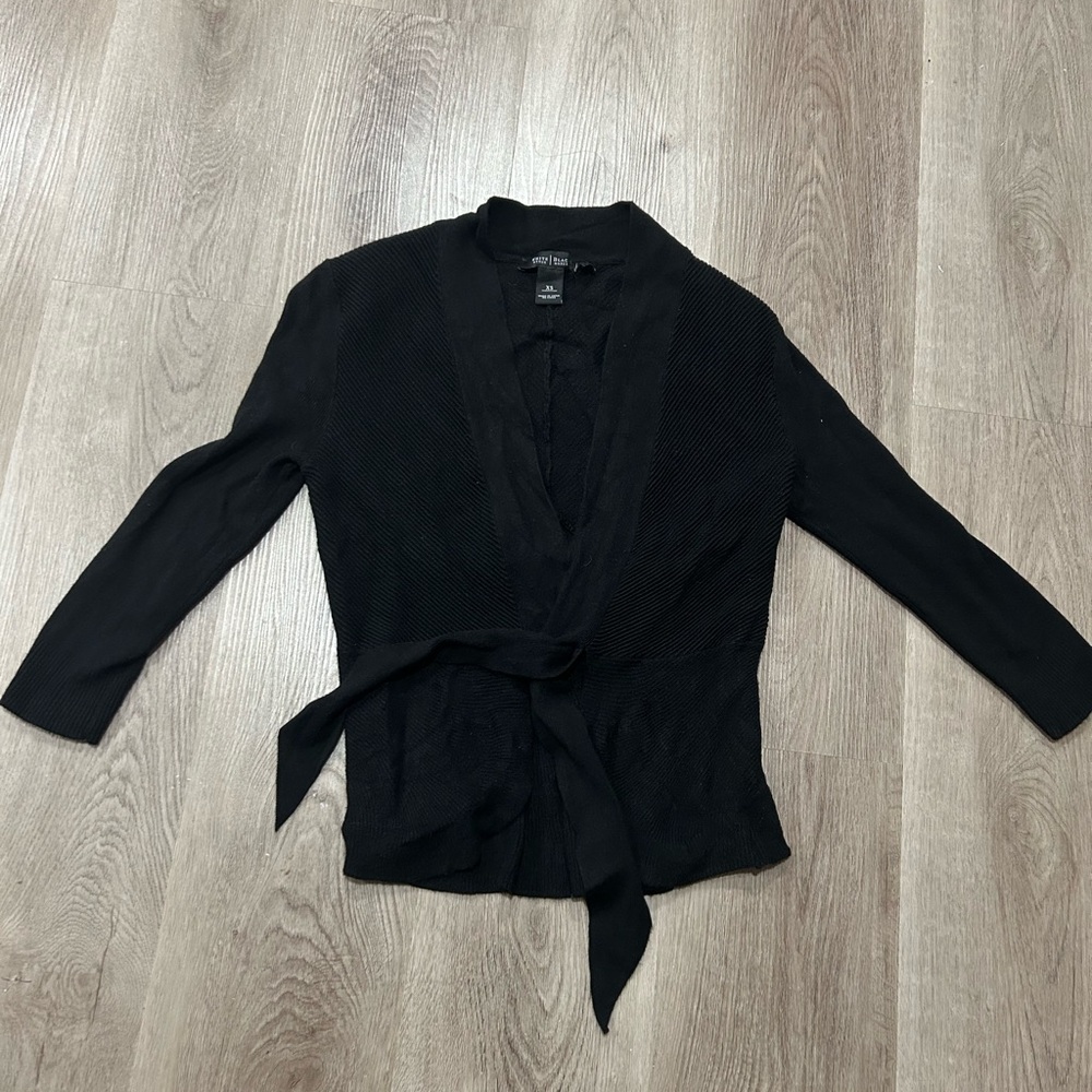 White House Black Market Black Wrap Tie-Waist Lightweight Knit Top